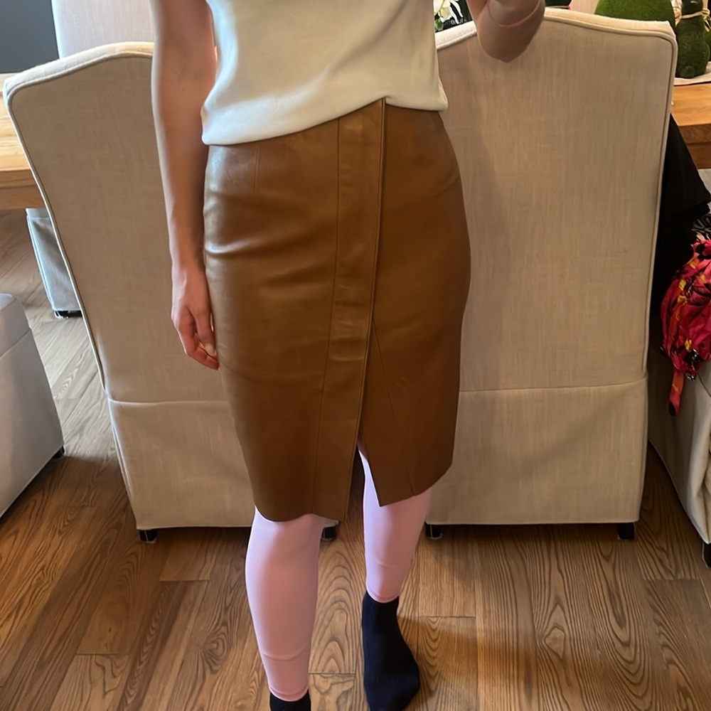 Kobi Halperin Cognac Brown Leather Pencil Skirt